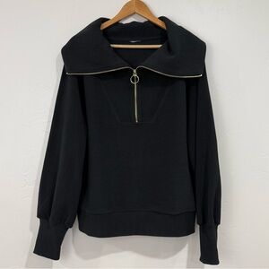 Varley Vine Half Zip Black Rib Ottoman Sweater Cozy Oversize Athleisure Lounge